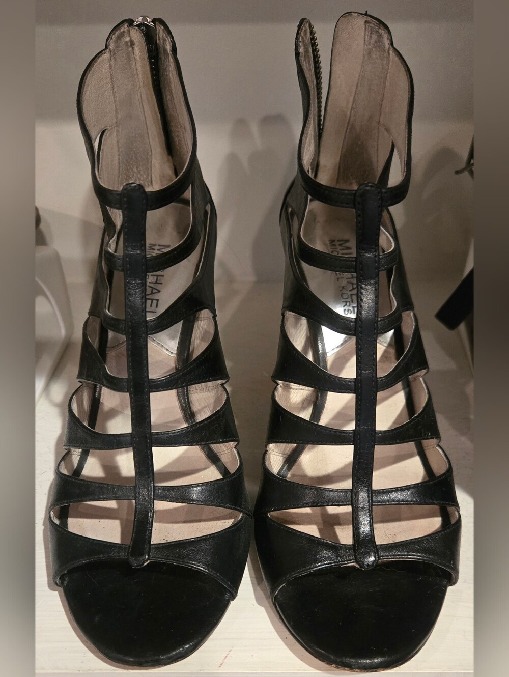 Michael Kors Black Strappy T‑Bar Gladiator Heels - 6.5M
